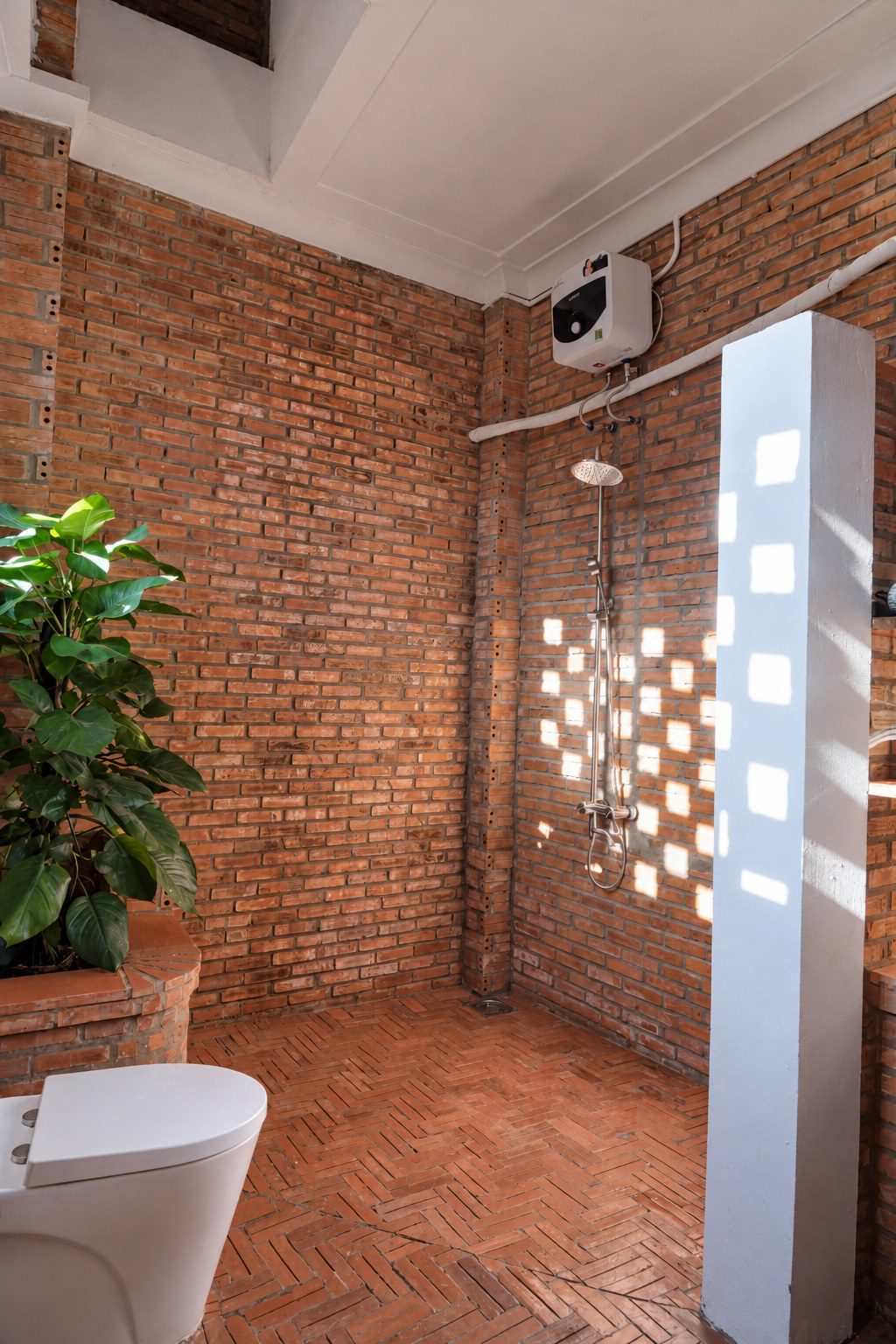 Red-brick bathroom corner
