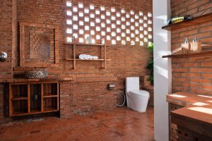 Breeze-block bathroom wall